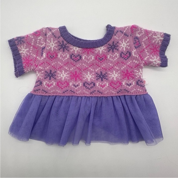 Build a Bear Heart Snowflake Fair Isle Tulle Winter Sweater Dress & Toboggan HTF